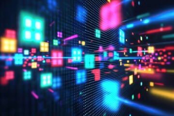 Poster - Colorful digital abstract technology data points vibrant lights and shapes