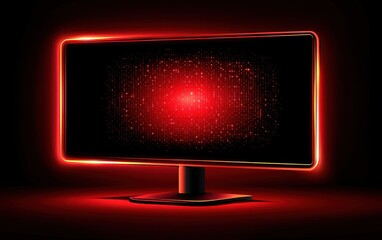 Poster - A sleek monitor illuminated with a vibrant red glow, displaying a mesmerizing digital pattern against a dark background, ideal for tech concepts.