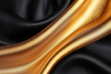 Poster - A luxurious close-up of shimmering black and golden satin fabric, showcasing elegant folds and rich textures for fashion and design projects.