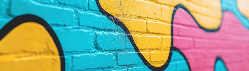 Poster - Vibrant graffiti art on a brick wall featuring bold colors and creative patterns, perfect for urban-themed projects or modern design inspirations.