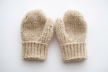 knit mittens on white background, simple and warm