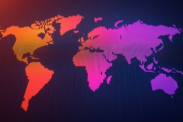 Aufkleber - Vibrant digital world map created with colorful lines, showcasing global connectivity and technology in a modern abstract style.