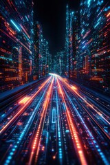 Poster - a futuristic cityscape illuminated with vibrant neon lights, showcasing a dynamic blend of technolog