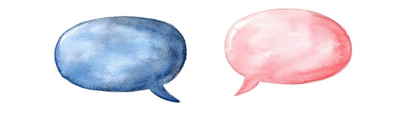 Poster - Two watercolor speech bubbles in blue and pink, ideal for communication, dialogue, and artistic designs in digital or print projects.
