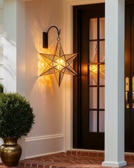 Wall Mural - Golden star lantern with warm glow softly illuminating a darkened entryway