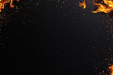 Poster - A dramatic black background illuminated by vibrant flames and glowing sparkles, perfect for creating a sense of heat and intensity in various designs.