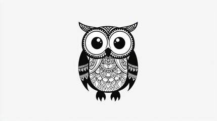 Poster - A whimsical black and white owl illustration featuring intricate patterns and large, expressive eyes, perfect for creative projects.