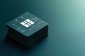 Poster - Stacked cards with abstract circuit designs represent technology and innovation in modern digital environments.