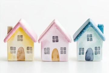 Poster - colorful ceramic houses in pastel shades, perfect for home decor, showcasing creativity and charm to