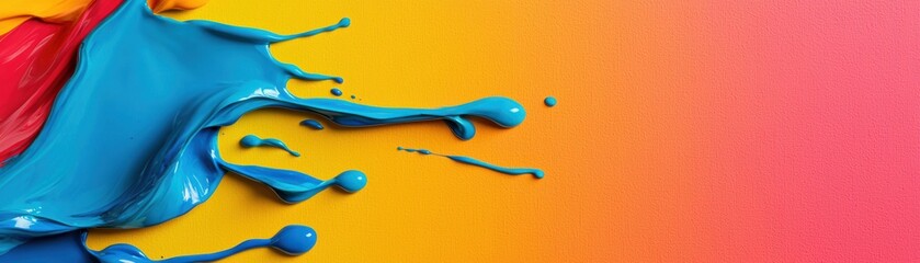 Poster - vibrant blue paint splashes against a warm gradient background, showcasing artistic creativity and c