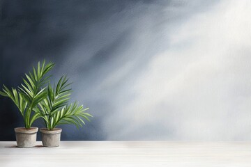 Poster - A serene composition featuring two potted plants against a softly blended background, ideal for nature and home decor themes.
