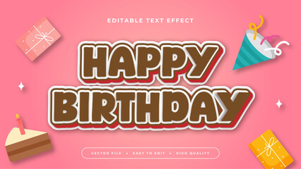 Pink Brown and Red Happy Birthday 3d Editable Text Effect - Font Style