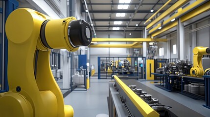 Poster - Yellow Robotic Arm in Modern Factory Setting
