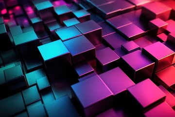 Wall Mural - Abstract Metallic Cubes with Neon Lighting