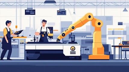 Poster - A Worker Interacting with a Robotic Arm in a Factory Setting