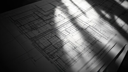 Poster - architectural blueprint with shadow patterns