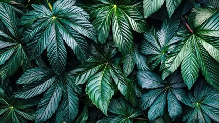 Poster - Lush green foliage and textured plant background create vibrant, tropical nature scene, showcasing beauty of botanical diversity and evoking sense of tranquility.