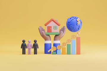 Aufkleber - 3D illustration of real estate growth with global market.