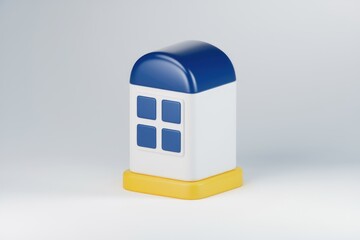 Poster - 3D rendering of a simple house icon with blue roof  yellow base and white walls.