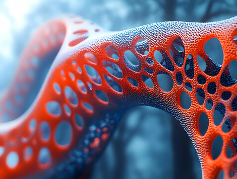 3D Illustration Abstract Red and Blue Porous Organic Structure