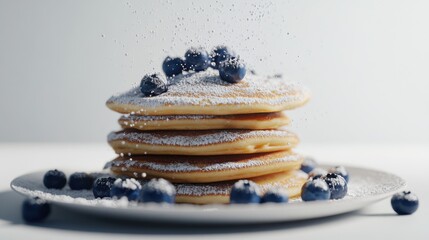 Poster - A delicious stack of blueberry pancakes dusted with powdered sugar, creating a tempting breakfast treat on a sunny morning