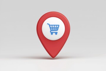 Poster - Red location pin with blue shopping cart icon