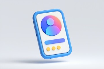 Poster - Blue smartphone with a user icon  login screen  and three yellow dots.