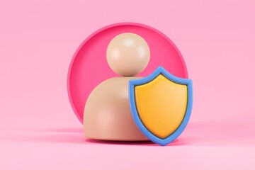 Fototapete - 3D illustration of a person protected by a shield.