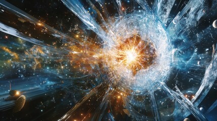 Aufkleber - A vibrant illustration of the Higgs boson in a cosmic explosion, showcasing the fundamental particle's significance in particle physics