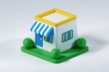 Poster - 3D rendering of a cute cartoon store with a blue awning