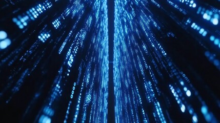Poster - A blue lighted image of a long, narrow, blue line of dots