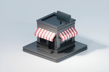 Poster - 3D rendering of a black store with red and white awning