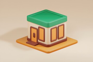 Poster - A 3D rendering of a cartoon style house with a green roof.