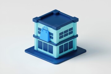 Poster - 3D rendering of a blue store with a shopping bag