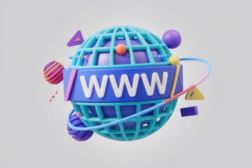 Aufkleber - 3D globe with www text and colorful geometric shapes