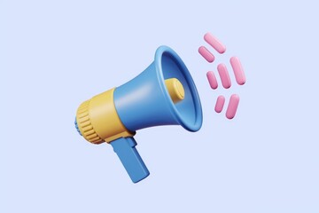 Aufkleber - A blue and yellow megaphone with pink shapes flying out of it.