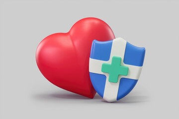 Poster - A red heart protected by a blue shield with a green cross.