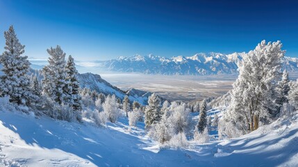 Aufkleber - A breathtaking winter panorama of the Wasatch Mountains showcasing snow-covered peaks and a clear blue sky