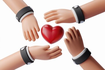 Aufkleber - Four hands forming a heart shape  symbolizing unity and love.