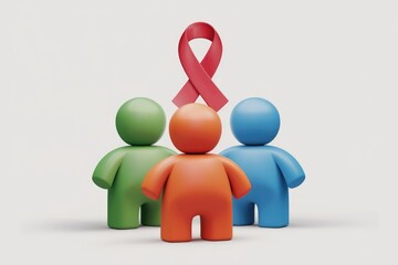 Poster - Three cartoon figures standing with a red ribbon on top.