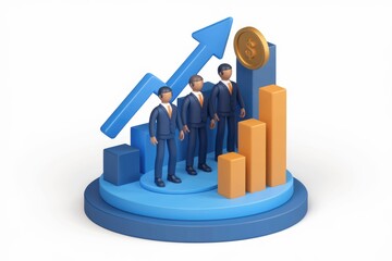Aufkleber - Businessmen stand on rising bar graph with dollar sign  symbolizing success.