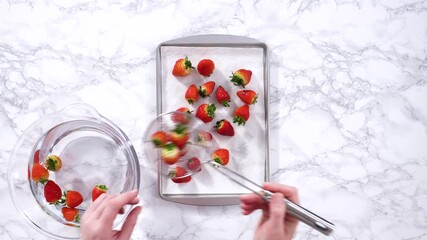 Sticker - Washed Strawberries Drying on a Paper Towel-Lined Baking Sheet