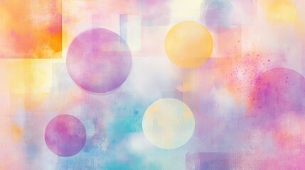Aufkleber - A soft pastel arrangement of circles and squares, merging together to create a gentle abstract pattern that evokes serenity and calmness