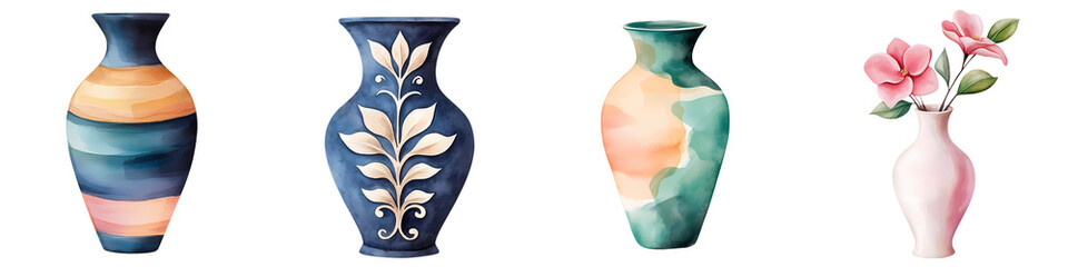 Poster - Colorful ceramic vases in various styles and designs for home decor, isolate white background