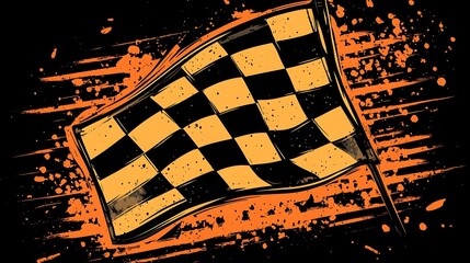 Fototapete - Checkered flag waving on grunge background.