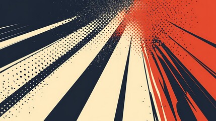 Poster - Abstract background with red, black, and white diagonal lines and dots.