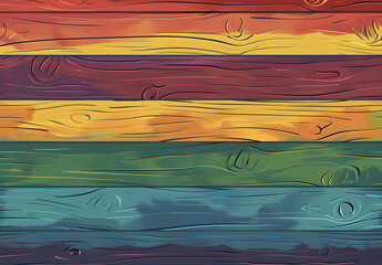 Poster - Colorful wooden background with rainbow stripes, textured wood banner design for web and print