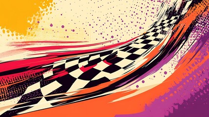 Fototapete - Abstract racing background with checkered flag.