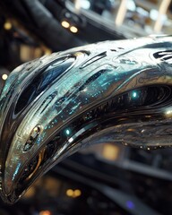 Aufkleber - A stunning close-up of an alien-designed spacecraft showcasing intricate metallic patterns and glowing elements