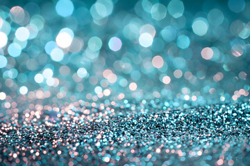 Poster - Beautiful abstract glittery background with bokeh, blue and turquoise colors